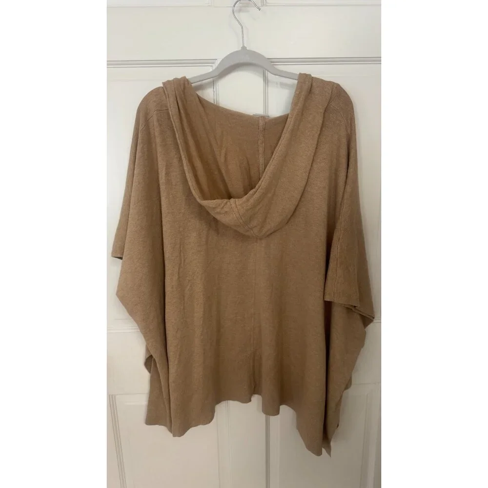 Chico’s Camel Hooded Cardigan Wrap Poncho One Size Soft Knit - Picture 2 of 2